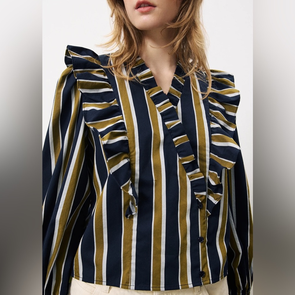 FRNCH The Taya long sleeve navy blouse, M
